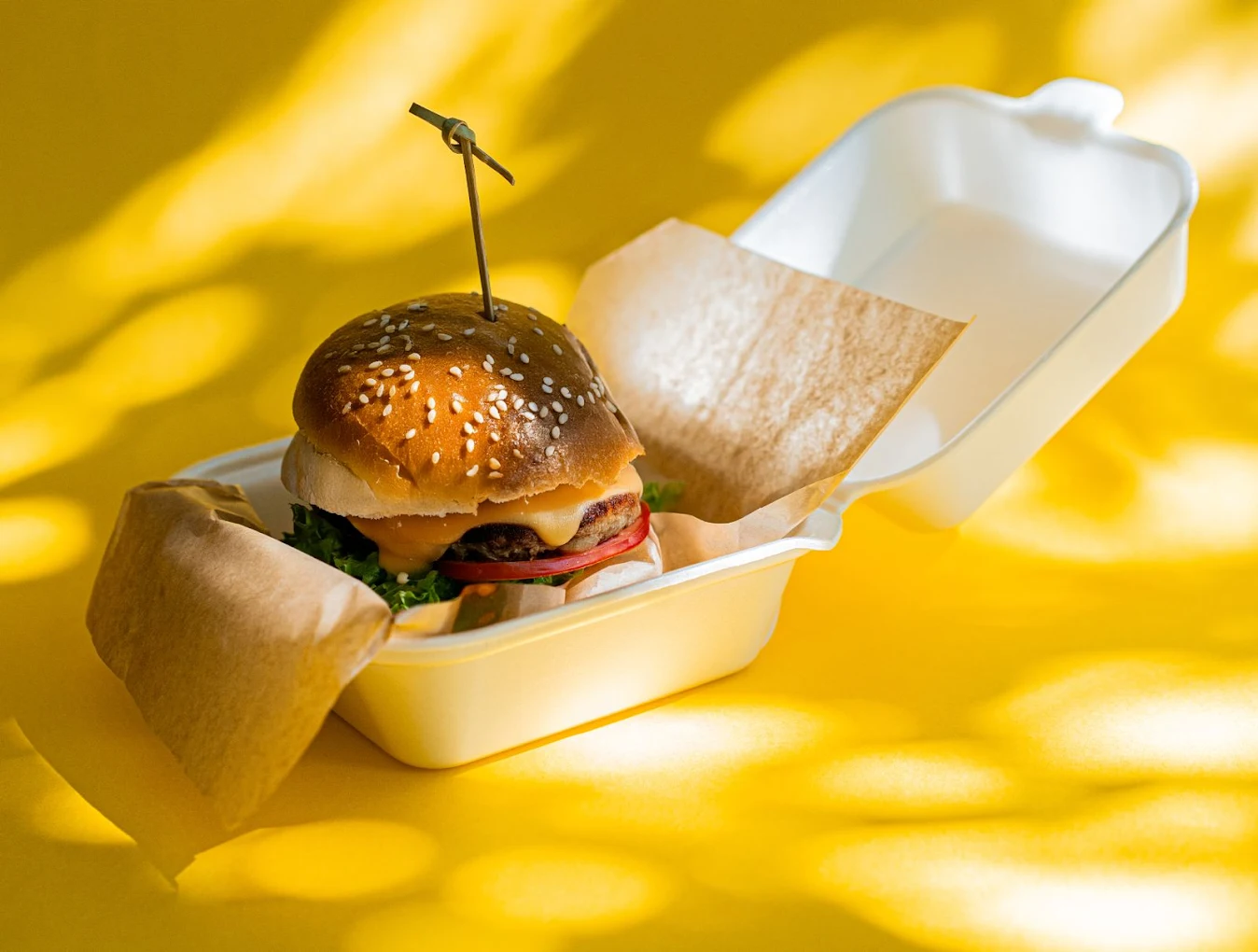 Burger in takeaway box